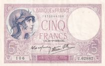 France 5 Francs - Purple - 21-09-1939  - Serial P.62882 - P.79