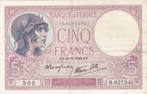France 5 Francs - Purple - 21-09-1939 - Serial B.62734 - P.79