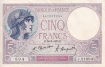 France 5 Francs - Purple - 26-02-1925 - Serial J.21884 - P.79