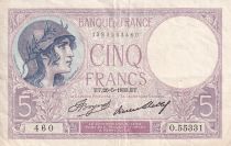 France 5 Francs - Purple - 26-05-1933 - Serial O.55331 - P.79