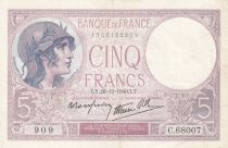 France 5 Francs - Purple - 26-12-1940 - Serial C.68007 - P.79