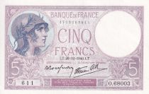 France 5 Francs - Purple - 26-12-1940 - Serial O.68003 - P.79