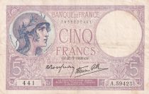France 5 Francs - Purple - 27-07-1939  - Serial A.59425 - P.79
