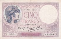 France 5 Francs - Purple - 28-09-1939  - Serial M.63588 - P.79