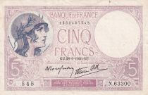France 5 Francs - Purple - 28-09-1939  - Serial N.63300 - P.79