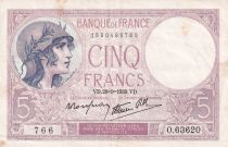 France 5 Francs - Purple - 28-09-1939  - Serial O.63620-766 - P.79