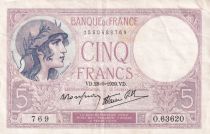 France 5 Francs - Purple - 28-09-1939  - Serial O.63620-769 - P.79