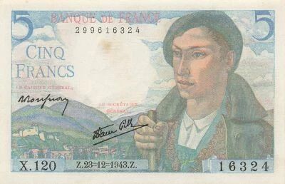France 5 Francs - Sheperd - 23-12-1943 - Serial X.120