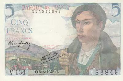 France 5 Francs - Shepherd - 05-04-1945 - Serial V.134