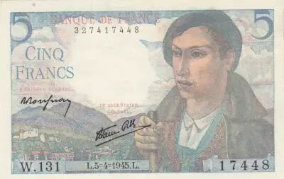 France 5 Francs - Shepherd - 05-04-1945 - Serial W.131