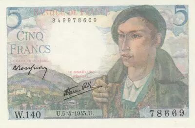 France 5 Francs - Shepherd - 05-04-1945 - Serial W.140