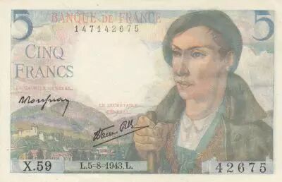 France 5 Francs - Shepherd - 05-08-1943 - Serial X.59