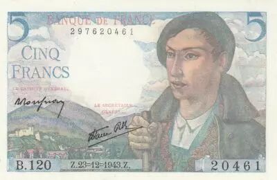 France 5 Francs - Shepherd - 23-12-1943 - Serial B.120