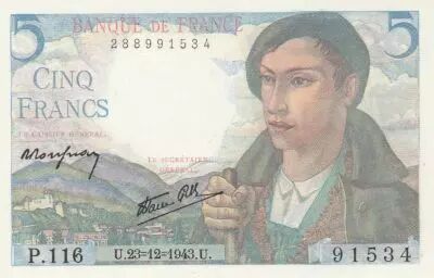 France 5 Francs - Shepherd - 23-12-1943 - Serial P.116