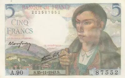 France 5 Francs - Shepherd - 25-11-1943 - Serial A.90