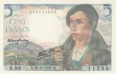 France 5 Francs - Shepherd - 25-11-1943 - Serial R.82