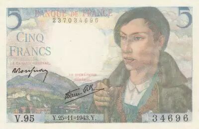 France 5 Francs - Shepherd - 25-11-1943 - Serial V.95