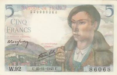 France 5 Francs - Shepherd - 25-11-1943 - Serial W.92 - Radar Number 86068