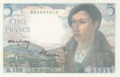 France 5 Francs - Shepherd - 30-10-1947 - Serial K.159 - Last Alphabet