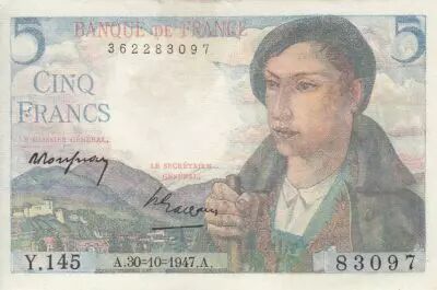 France 5 Francs - Shepherd - 30-10-1947 - Serial Y.145