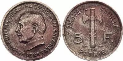 France 5 Francs - Type P�tain - France 1941