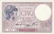 France 5 Francs - Violet - 02-11-1939 - S&eacute;rie B.65903