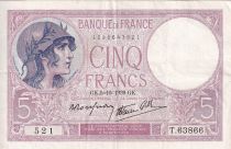 France 5 Francs - Violet - 05 -10-1939 - Série T.63866 - P.79