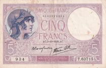 France 5 Francs - Violet - 05-10-1939 - Série T.63715 - F.04.11