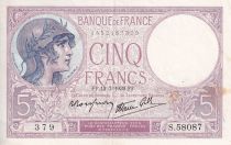 France 5 Francs - Violet - 13-07-1939 - Serial S.58087 - P.79