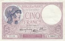 France 5 Francs - Violet - 13-07-1939 - S&eacute;rie Y.58477
