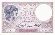 France 5 Francs - Violet - 14-09-1933 - S&eacute;rie Z.57949 - derni&egrave;re date
