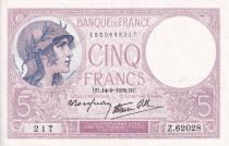 France 5 Francs - Violet - 14-09-1939 - Série Z.62028 - SPL - F.04.08
