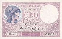 France 5 Francs - Violet - 17-08-1939 - Serial  C.61200 - XF - P.79