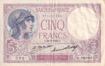 France 5 Francs - Violet - 18-01-1929 - Serial G.38968 - P.79