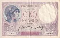 France 5 Francs - Violet - 18-01-1929 - Série G.38968 - F.03.13