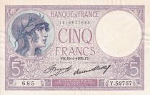 France 5 Francs - Violet - 19-01-1933 - Serial Y.52757 - XF to AU - F.03.17