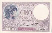 France 5 Francs - Violet - 1933 -  Serial S.56274 - AU - P.72