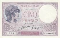 France 5 Francs - Violet - 25-08-1924 - S&eacute;rie S.19406
