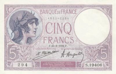 France 5 Francs - Violet - 25-08-1924 - Series S.19406