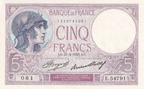 France 5 Francs - Violet - 27-04-1933 - Serial E.54791 - P.79