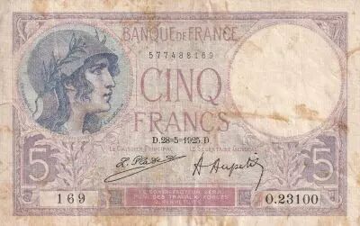 France 5 Francs - Violet - 28-05-1925 - S�rie O.23100 - F.03.09
