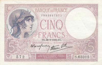 France 5 Francs - Violet - 28-09-1939 - S�rie S.63315