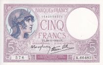 France 5 Francs - Violet - 28-11-1940 - Serial K.66483 - P.79