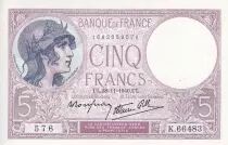 France 5 Francs - Violet - 28-11-1940 - Serial K.66483 - P.79