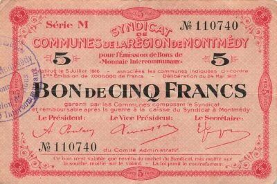France 5 Francs- Montmedy Region - 24-05-1917