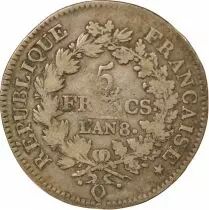 France 5 Francs, Union & Force, with Acorns - Year 8 Q Perpignan