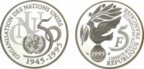 France 5 Francs 50ème anniv. ONU - 1995 - Frappe BE - Argent