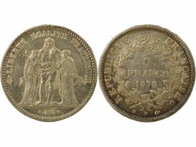 France 5 Francs Argent, Hercule, IIIe R�publique - 1878 K Bordeaux