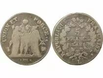 France 5 Francs Argent, Union & Force - An 6/5 L Bayonne