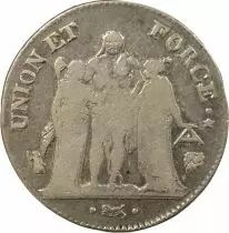 France 5 Francs Argent, Union & Force - An 6/5 L Bayonne